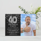 40歳のサプライズ誕生日フォトモダン ブラック&シルバー 招待状 (スタンド正面)