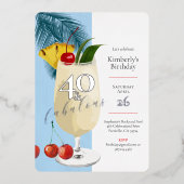 40歳のバースデーサマーブルーカクテルパーティー 箔招待状 (正面)