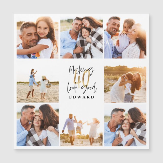 40歳のバースデーモダンタブラック&金ゴールド写真コラージュ (正面)