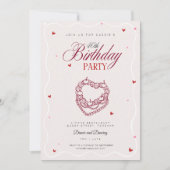 40歳のパーティー招待状 レトロ ヴィンテージ ハート ケーキ 招待状 (正面)