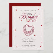 40歳のパーティー招待状 レトロ ヴィンテージ ハート ケーキ 招待状 (正面/裏面)