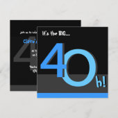 40歳のビッグフォー！誕生日パーティー招待状 - 青 招待状 (正面/裏面)