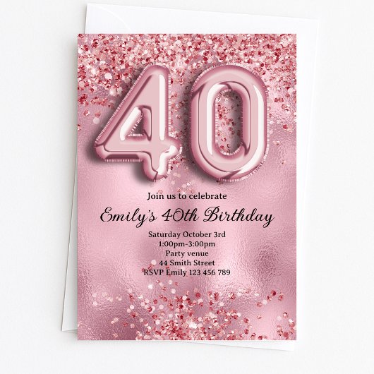40歳のピンクグリッター誕生日 招待状