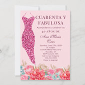 40歳のピンクフローラスペインの40歳の誕生日 招待状 (正面)
