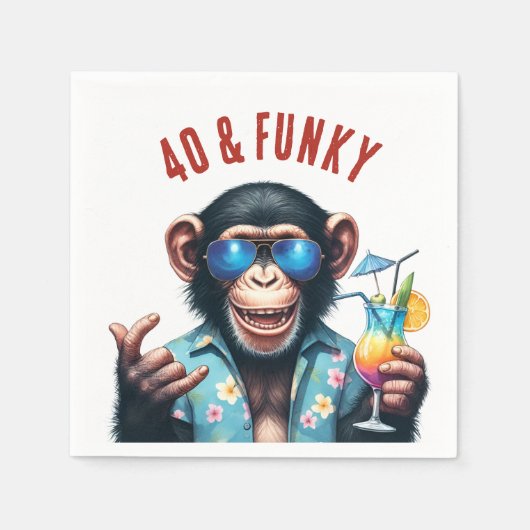 40歳のファンキーサマーモンキー 40歳の誕生日 スタンダードカクテルナプキン (正面)