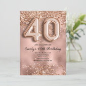 40歳のローズゴールドグリッター誕生日 招待状 (スタンド正面)