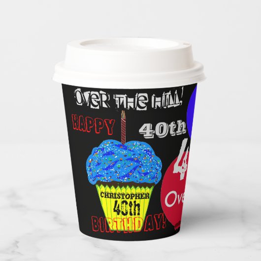40歳の丘を越える青いカップケーキ風船 紙コップ (正面)