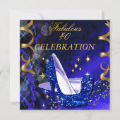 40歳の女性のための素敵なロイヤルブルーのゴールドヒール誕生日 招待状 (正面)