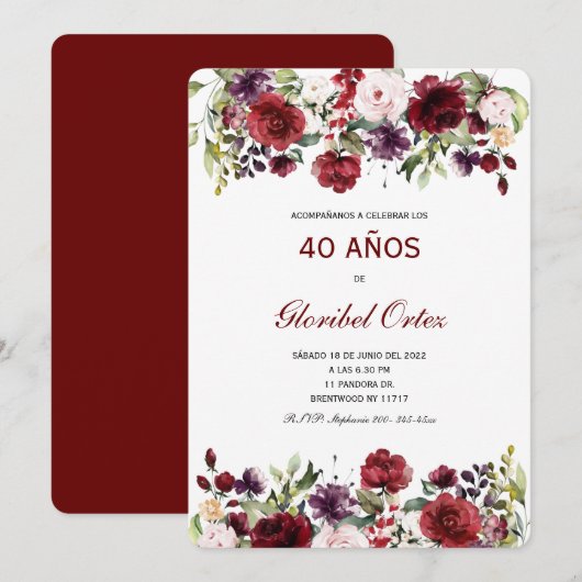 40歳の女性の招待状 招待状 (正面/裏面)