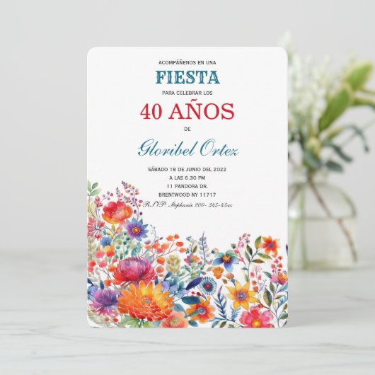 40歳の女性の誕生日パーティーへの招待状です。 招待状 (スタンド正面)