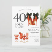 40歳の新しいスタート 現代の赤と黒の40歳誕生日招待状 招待状 (スタンド正面)