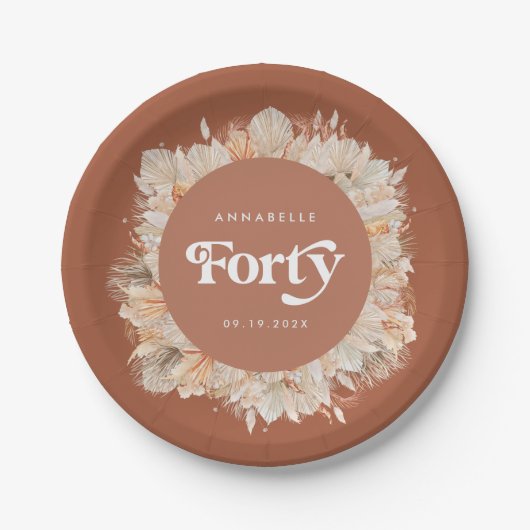 40歳の植物性のパンパスグラステラコッタ  ペーパープレート (正面)