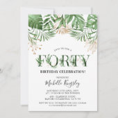 40歳の熱帯水彩緑40歳の誕生日 招待状 (正面)