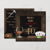 40歳の男性の誕生日パーティー　タバコ、ポーカー、ブランデーの招待状 招待状 (正面/裏面)