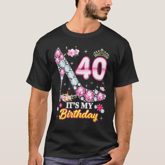 40歳の私の40歳の誕生日ピンクダイヤモンドSh Tシャツ (正面)