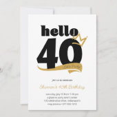 40歳の節目 誕生日 ブラック ゴールド クラウン 招待状 (正面)