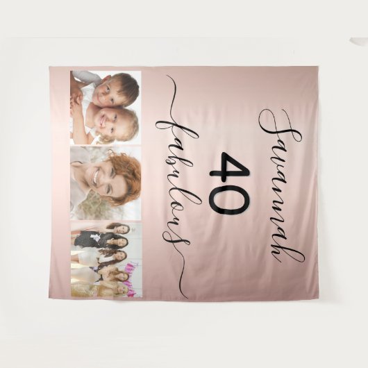 40歳の素敵なローズゴールドの写真名 タペストリー (正面(横))