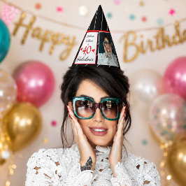 40歳の素敵な女性 40歳の誕生日 黒と白の写真 パーティーハット