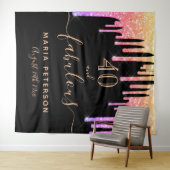 40歳の素敵な誕生日 ブラック ピンク ゴールドのドリップス タペストリー (インサイチュ(横))