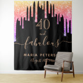 40歳の素敵な誕生日 ブラック ピンク ゴールドのドリップス タペストリー (インサイチュ)