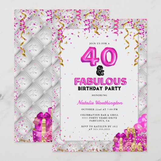 40歳の素晴らしい金ゴールドピンク40歳の誕生日 招待状 (正面/裏面)