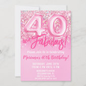 40歳の華やかな誕生日 ピンクのラメ 招待状 (正面)