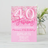 40歳の華やかな誕生日 ピンクのラメ 招待状 (スタンド正面)