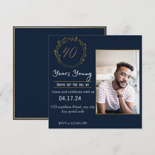 40歳の華麗なるお祝い 招待状 (正面/裏面)