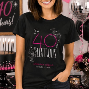 40歳の華麗なるお誕生日 ブラック ピンク ゴージャス スパークル Tシャツ