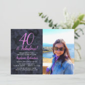 40歳の華麗なる誕生日パーティー ピンク ブラック 写真 招待状 (スタンド正面)