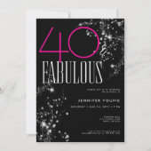 40歳の華麗なる誕生日 ブラック ピンク ゴージャス スパークル 招待状 (正面)