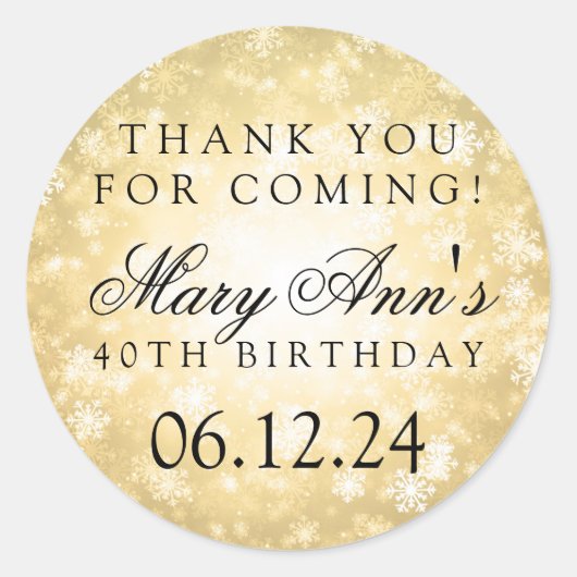 40歳の誕生日ありがとう金ゴールド冬ワンダーランド ラウンドシール (正面)