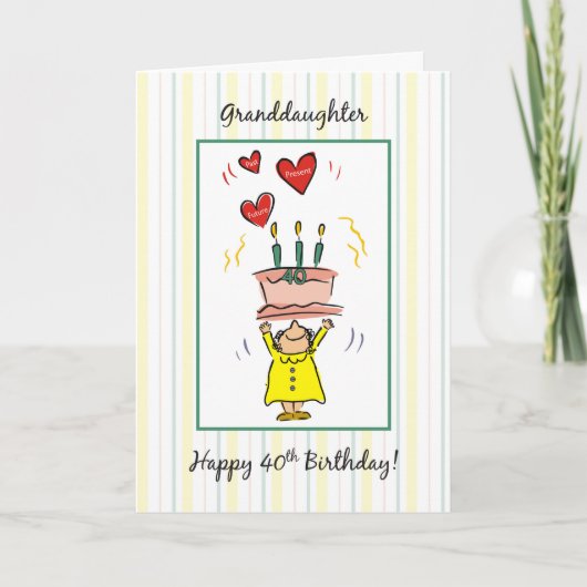 40歳の誕生日おばあちゃんケーキとハート カード (正面)