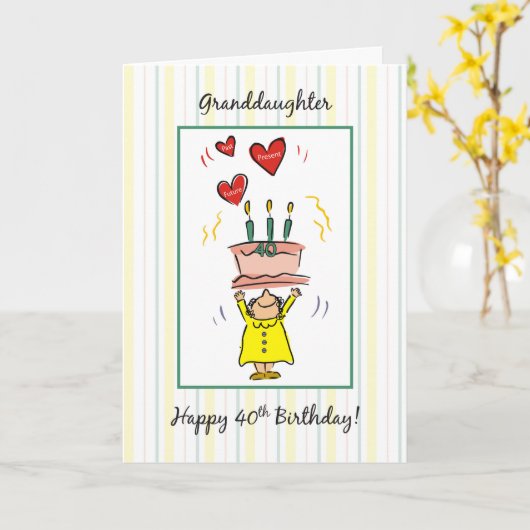 40歳の誕生日おばあちゃんケーキとハート カード (黄色い花)