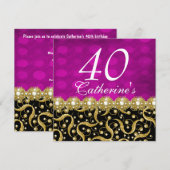 40歳の誕生日おめでとう　どの年齢もエレガントでピンクが似合うなんて素敵 招待状 (正面/裏面)