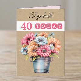 40歳の誕生日おめでとう ガーベラの花 ピンクの誕生日プレゼント カード