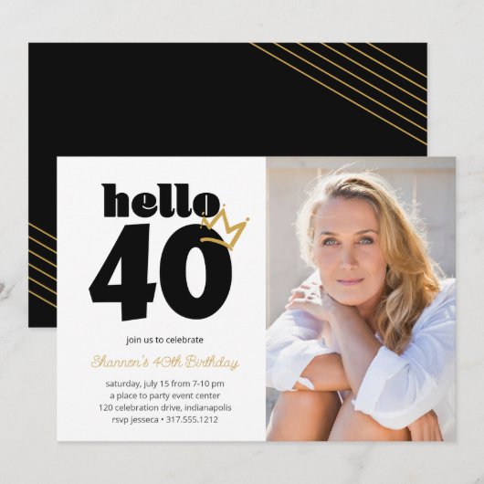 40歳の誕生日おめでとう クラウンハンドル カスタム写真 招待状 (正面/裏面)
