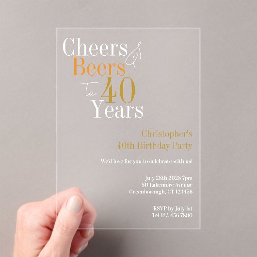 40歳の誕生日おめでとう チアとビールパーティー アクリル招待状 (インサイチュ (ポータブル))