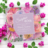40歳の誕生日おめでとう パープル ピンク 水彩の野の花 招待状