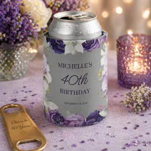 40歳の誕生日おめでとう パープル ホワイト フラワー 缶クーラー