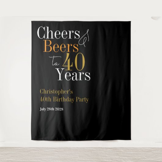 40歳の誕生日おめでとう!ビールと乾杯パーティーの背景 タペストリー (正面)