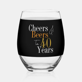 40歳の誕生日おめでとう ビール 黒と金 ステムなしワイングラス