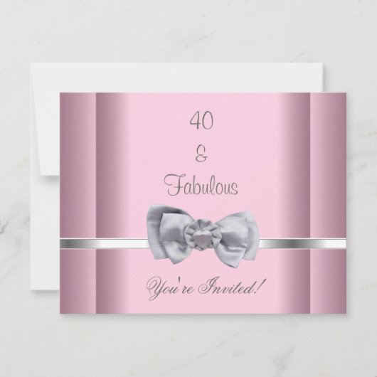 40歳の誕生日おめでとう ピンクのシルバーリボン画像 招待状 (正面)