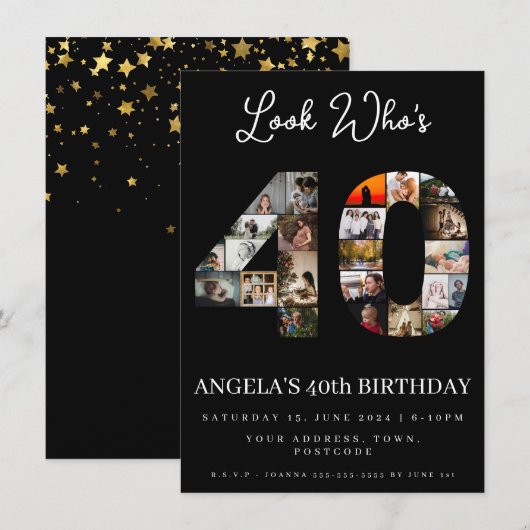 40歳の誕生日おめでとう フォトモンテージ 招待状 (正面/裏面)