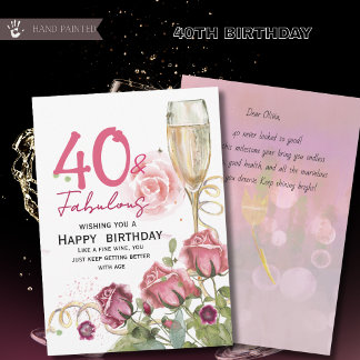 40歳の誕生日おめでとう フラワーデザイン シャンパンカード カード