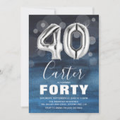 40歳の誕生日おめでとう ブルーとシルバーのバルーン40個 招待状 (正面)