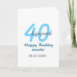 40歳の誕生日おめでとう ブルーカラーの太字フォント カード