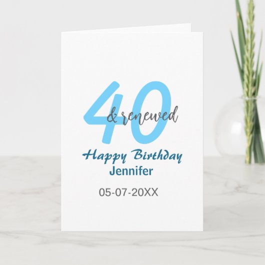 40歳の誕生日おめでとう ブルーカラーの太字フォント カード (正面)