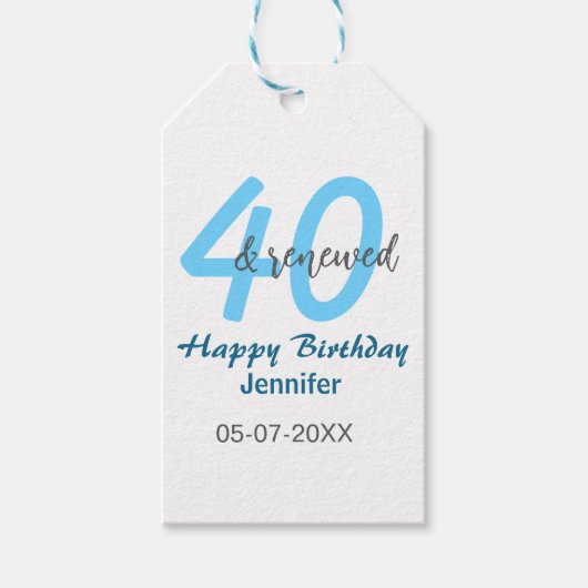 40歳の誕生日おめでとう ブルーカラーの太字 ギフトタグ (正面)
