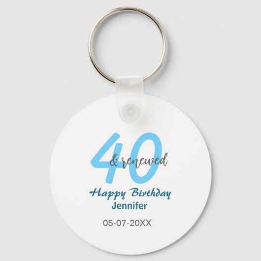 40歳の誕生日おめでとう ブルー太字の数字 キーホルダー (正面)